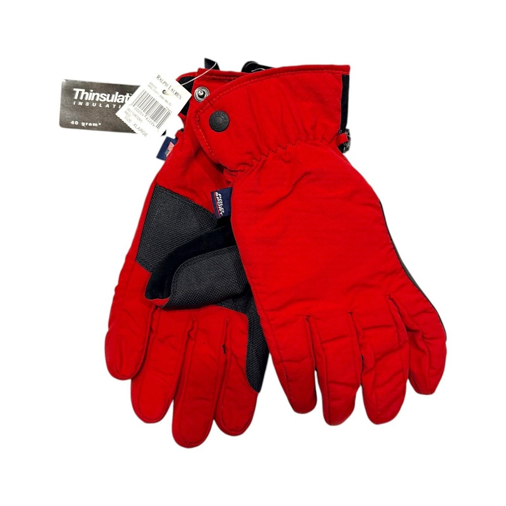 Polo Sport Ralph Lauren Winter Gloves 2002 Red Black 40 Gram Thinsulate XL NWT